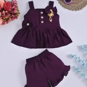 **Elegant Purple Party Wear Top & Shorts Set for Girls - Ideal Birthday Gift Outfit**