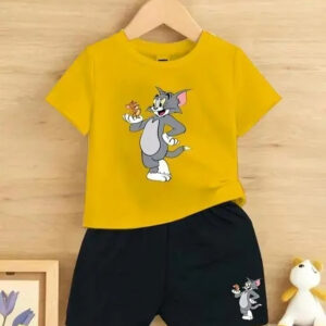 Tom & Jerry Cartoon Print T-Shirt and Shorts Set for Kids – 2 Piece Summer Outfit (Unisex)