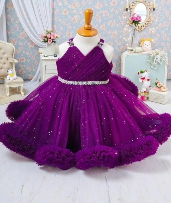 Sparkle Sleeveless Party Frock for Baby Girls – Glitter Net Gown with Matching Hair Accessories (3 Months to 3 Years) - Image 10