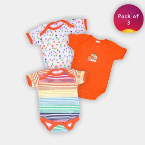 Pack of 3 Unisex Cotton Baby Rompers – Multicolor | Soft & Breathable Bodysuits for Infants