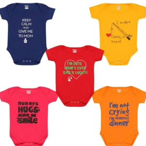 Pack of 5 Cotton Baby Rompers with Funny Quotes – Unisex Bodysuits for Newborn & Infants
