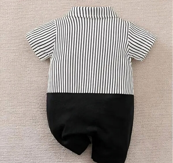 Formal Black & White Tuxedo Style Baby Romper with Bow – Cotton Infant Partywear - Image 3
