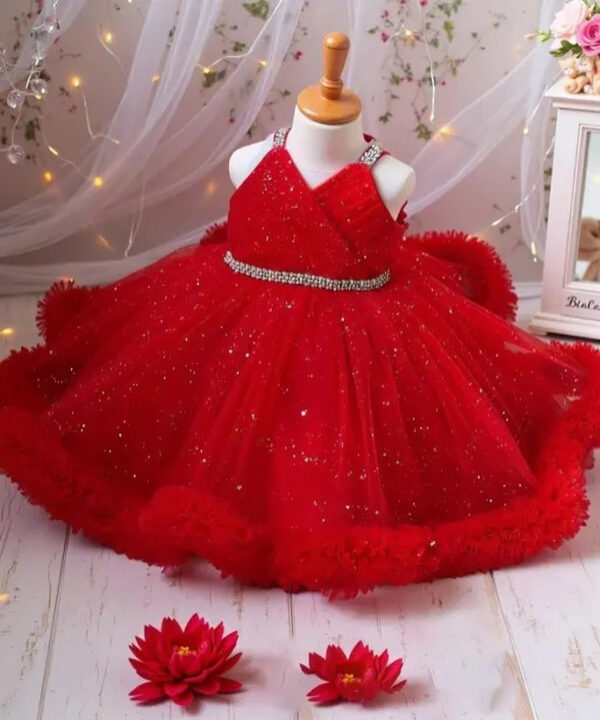 Sparkle Sleeveless Party Frock for Baby Girls – Glitter Net Gown with Matching Hair Accessories (3 Months to 3 Years) - Image 9