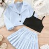 Stylish Blazer, Camisole & Skirt Set for Girls – Trendy Western Outfit - Image 4