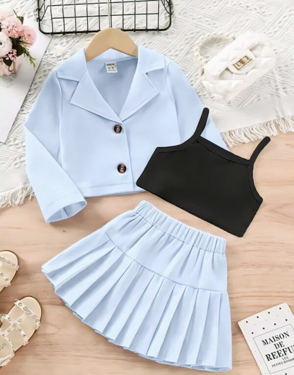 Stylish Blazer, Camisole & Skirt Set for Girls – Trendy Western Outfit - Image 4