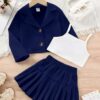 Stylish Blazer, Camisole & Skirt Set for Girls – Trendy Western Outfit