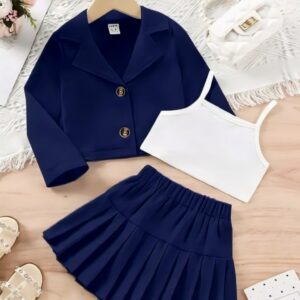 Stylish Blazer, Camisole & Skirt Set for Girls – Trendy Western Outfit