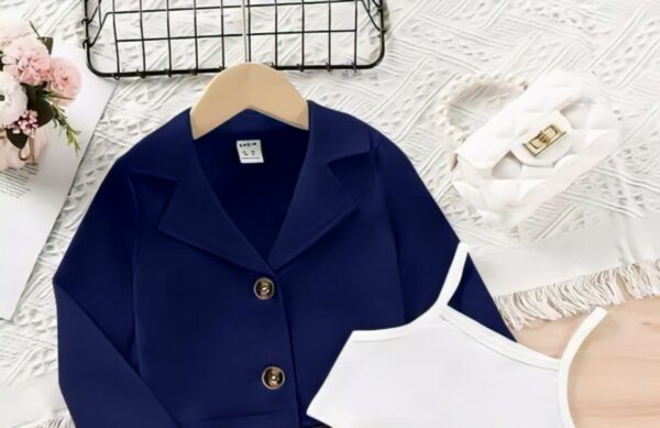 Stylish Blazer, Camisole & Skirt Set for Girls – Trendy Western Outfit - Image 2