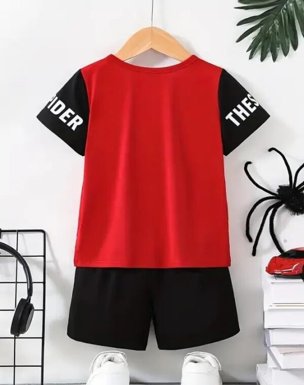 Spider Web Print Superhero Style T-Shirt and Shorts Set for Boys – 2 Piece Casual Summer Outfit - Image 2