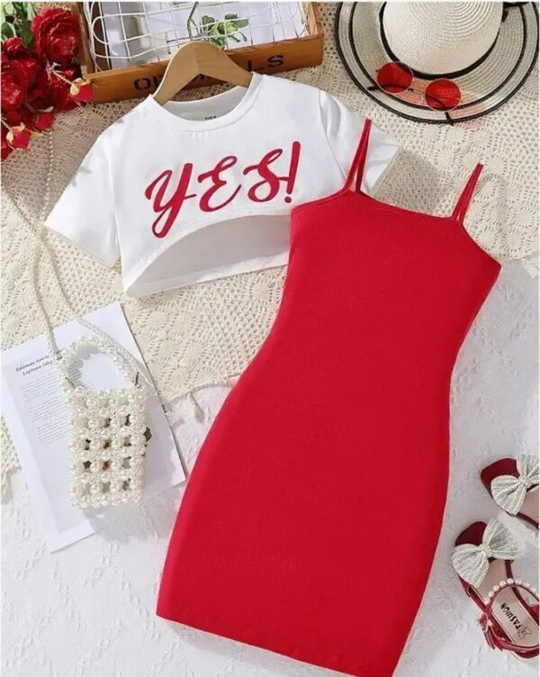 Trendy Girls' Bodycon Dress with “YES!” Crop Top – 2 Piece Casual Fashion Set for Teens - Image 6