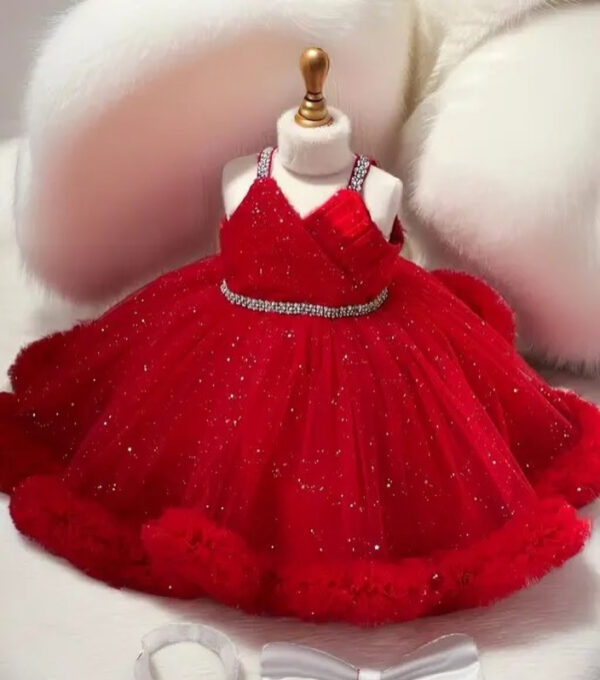 Sparkle Sleeveless Party Frock for Baby Girls – Glitter Net Gown with Matching Hair Accessories (3 Months to 3 Years) - Image 8