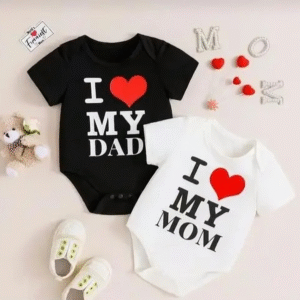 Unisex Baby Romper Set - "I Love My Mom & Dad" Printed Bodysuits