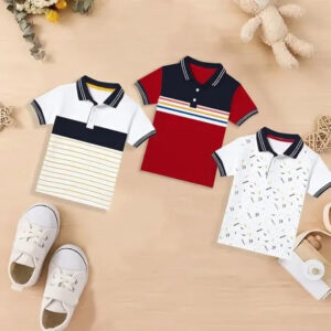 Pack of 3 Cotton Polo T-Shirts for Boys – Stylish Half Sleeve Printed Tees