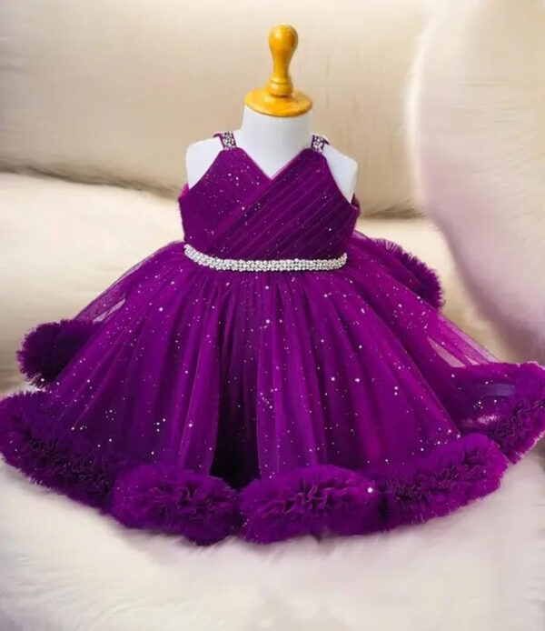 Sparkle Sleeveless Party Frock for Baby Girls – Glitter Net Gown with Matching Hair Accessories (3 Months to 3 Years) - Image 7