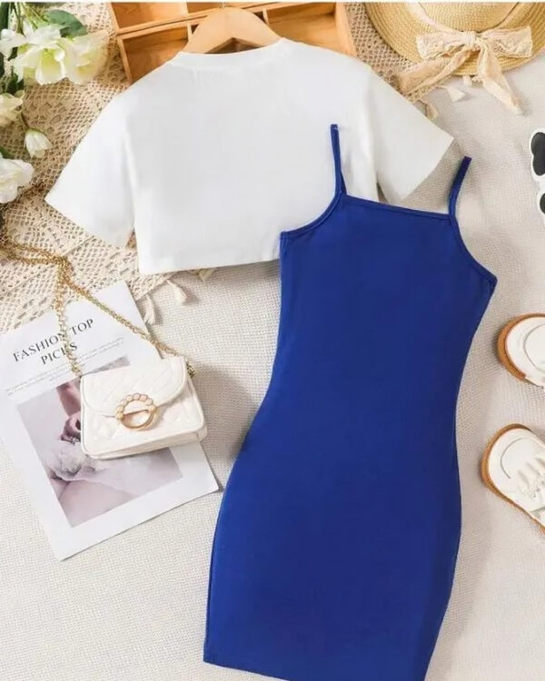 Trendy Girls' Bodycon Dress with “YES!” Crop Top – 2 Piece Casual Fashion Set for Teens - Image 3