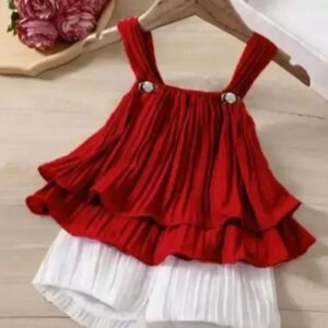 Ruffle Top and White Pleated Shorts
