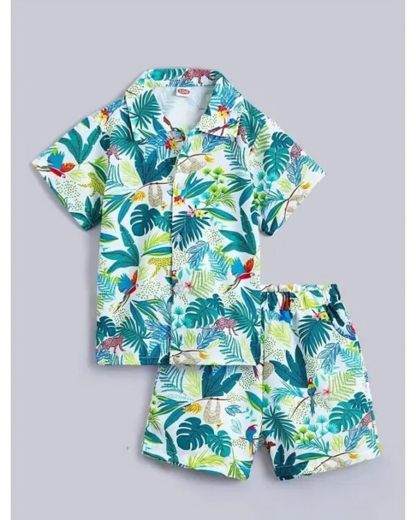 Tropical Jungle Print Shirt & Shorts Co-ord Set for Boys