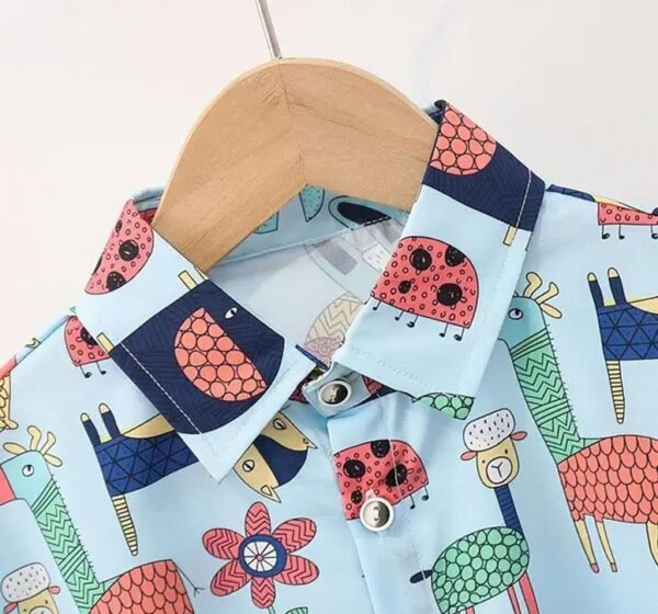Stylish Boys Suspender Shorts Set with Printed Shirt & Bow Tie – Formal Party Wear - Image 4