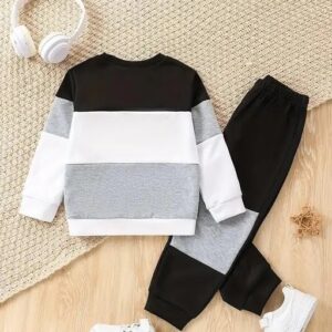 Trendy Boys Colorblock Sweatshirt and Jogger Set in Black, Grey & White