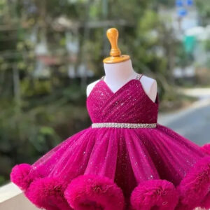 Sparkle Sleeveless Party Frock for Baby Girls – Glitter Net Gown with Matching Hair Accessories (3 Months to 3 Years)