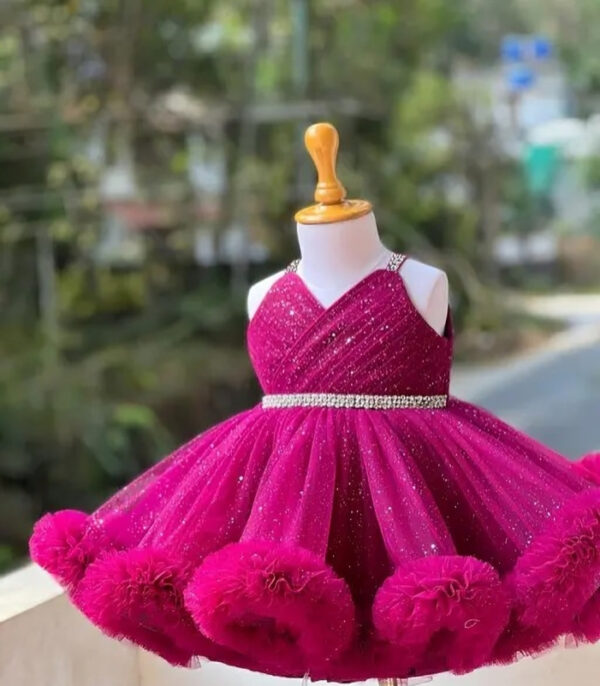 Sparkle Sleeveless Party Frock for Baby Girls – Glitter Net Gown with Matching Hair Accessories (3 Months to 3 Years)