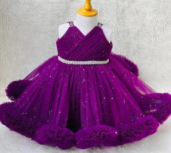 Sparkle Sleeveless Party Frock for Baby Girls – Glitter Net Gown with Matching Hair Accessories (3 Months to 3 Years) - Image 4